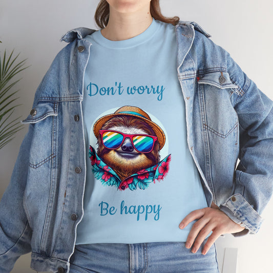 Tee shirt ado et adulte paresseux "don't worry be happy"
